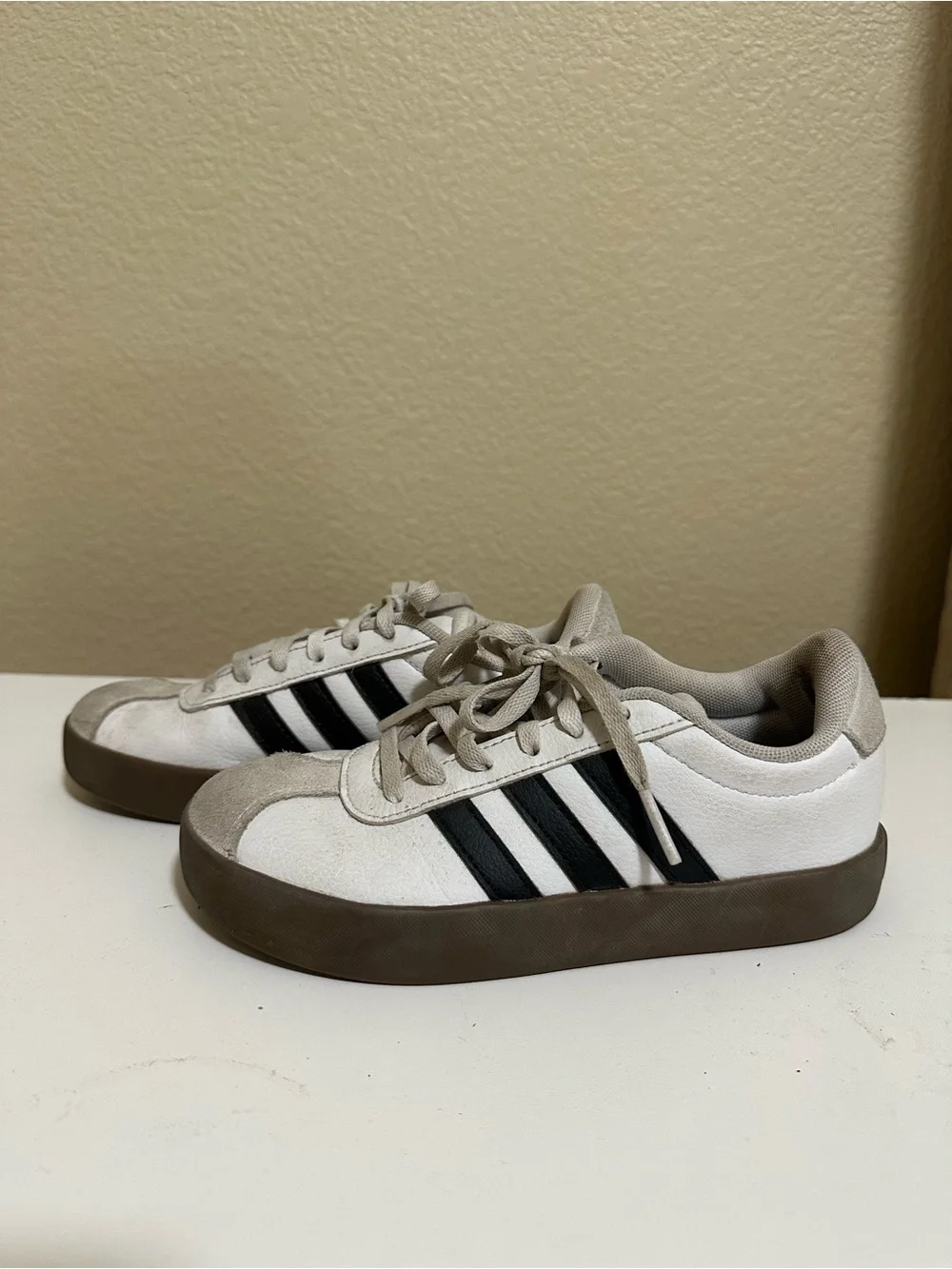 Adidas Boy’s White Sneakers with Black Stripes